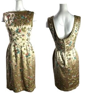 Floral Handmade Embroidered Beaded Cocktail Satin Dress